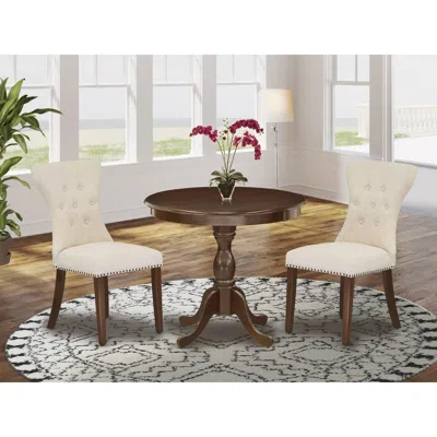 East West Furniture Amga3-mah-32 3 Piece Dining Set - 1 Mid Century Dining Table And 2 Light Beige Dining Chairs - Mahog In Brown