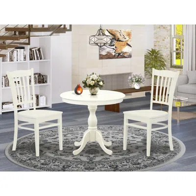 East West Furniture Amgr3-lwh-w 3 Pc Wooden Dining Table Set - 1 Dining Table And 2 Linen White Kitchen Chair - Linen Wh