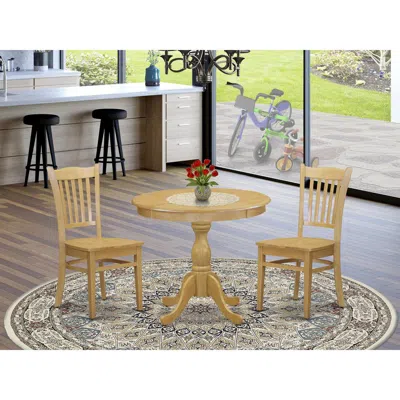 East West Furniture Amgr3-oak-w 3 Piece Dining Room Table Set - 1 Dining Table And 2 Oak Dining Room Chairs - Oak Finish