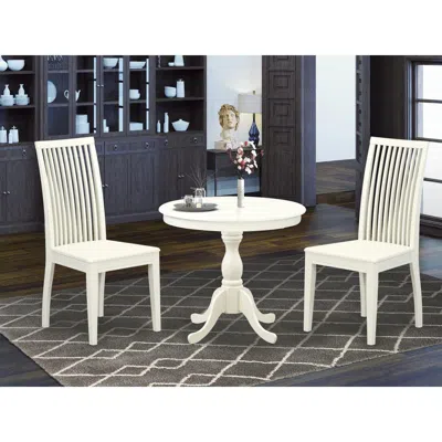 East West Furniture Amip3-lwh-w 3 Piece Dining Room Set - 1 Wood Table And 2 Linen White Wood Dining Chairs - Linen Whit