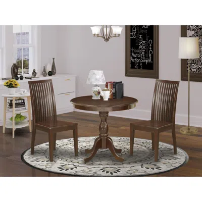 East West Furniture Amip3-mah-w 3 Piece Dining Table Set - 1 Pedestal Table And 2 Mahogany Dining Chairs - Mahogany Fini