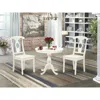 East West Furniture Amke3-lwh-w 3 Piece Dining Set - 1 Pedestal Table And 2 Linen White Wooden Kitchen Chairs - Linen Wh
