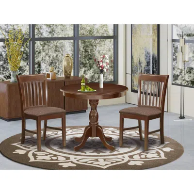 East West Furniture Amnf3-mah-c 3 Piece Dining Table Set - 1 Round Pedestal Table And 2 Mahogany Dining Chairs - Mahogan In Brown