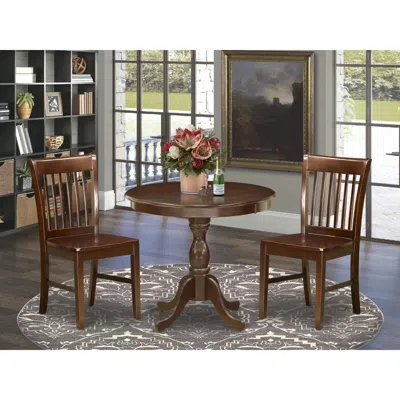 East West Furniture Amnf3-mah-w 3 Piece Dining Room Table Set - 1 Wooden Table And 2 Mahogany Dining Chairs - Mahogany F In Brown