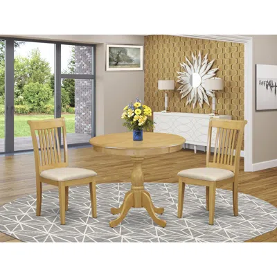 East West Furniture Ampo3-oak-c 3 Piece Dining Table Set - 1 Modern Dining Table And 2 Oak Dining Room Chair - Oak Finis