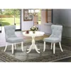 East West Furniture Amsi3-lwh-15 3 Piece Dining Table Set - 1 Pedestal Table And 2 Baby Blue Parson Chairs - Linen White