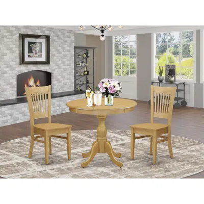 East West Furniture Amva3-oak-w 3 Piece Dining Room Table Set - 1 Wood Dining Table And 2 Oak Mid Century Chair - Oak Fi In Brown