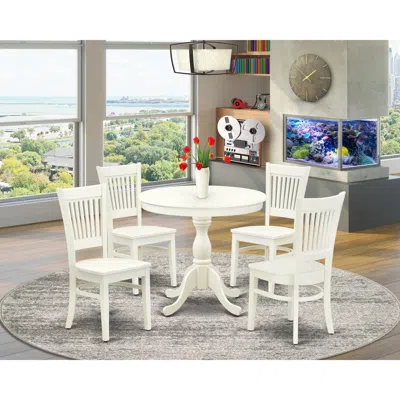 East West Furniture Amva5-lwh-w - 5-pc Dinette Set- 4 Dining Room Chairs And Modern Dining Room Table - Wooden Seat And  In White