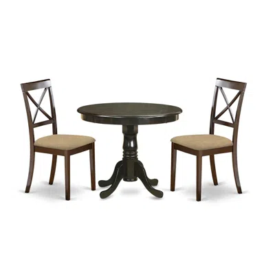 East West Furniture Anbo3-cap-c 3 Pc Kitchen Table Set-small Kitchen Table Plus 2 Dining Chairs In Brown