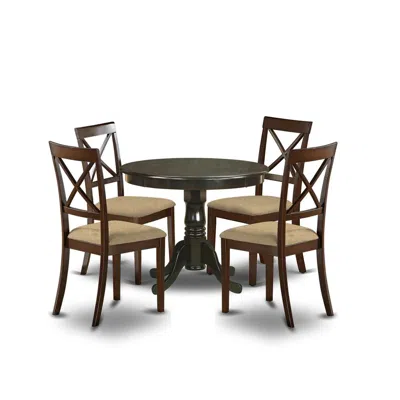 East West Furniture Anbo5-cap-c 5 Pc Small Kitchen Table And Chairs Set-round Table And 4 Chairs For Dining Room In Brown