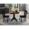 East West Furniture Andl3-blk-w - 3-piece Dining Room Set- 2 Dining Chair And Modern Round Dining Table - Wooden Seat An
