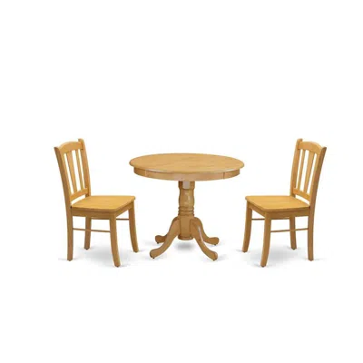 East West Furniture Andl3-oak-w - 3-piece Dinette Room Set- 2 Kitchen Dining Chair And Wooden Dining Table - Wooden Seat
