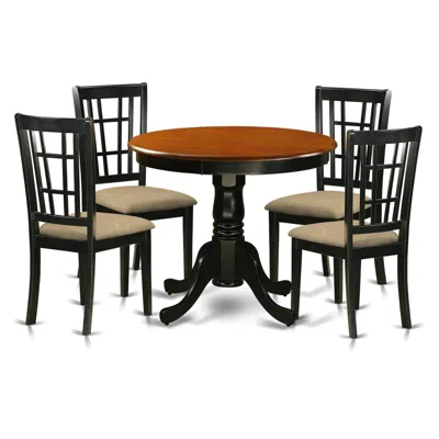 East West Furniture Anni5-blk-c 5 Pc Dining Table With 4 Linen Chairs In Black And Cherry In Brown
