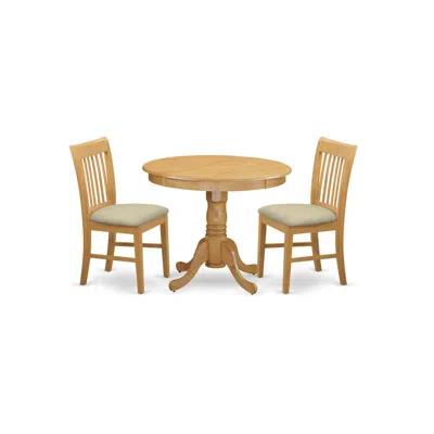 East West Furniture Anno3-oak-c 3 Pc Table And Chair Set - Kitchen Table And 2 Dining Chairs In Neutral