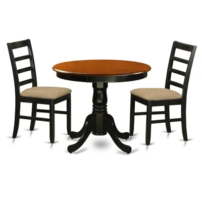 East West Furniture Anpf3-blk-c Dining Furniture Set - 3 Pcs With 2 Linen Chairs In Black And Cherry