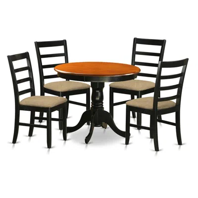 East West Furniture Anpf5-blk-c Dining Furniture Set - 5 Pcs With 4 Linen Chairs In Black In Brown