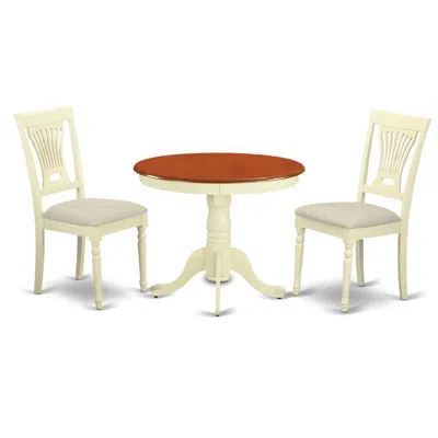 East West Furniture Anpl3-whi-c 3 Pc Kitchen Nook Dining Set-round Table Plus 2 Chairs For Dining Room In Red
