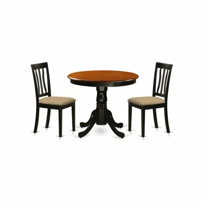 East West Furniture Anti3-blk-c 3 Pc Kitchen Table Set-round Kitchen Table Plus 2 Dining Chairs In Blue