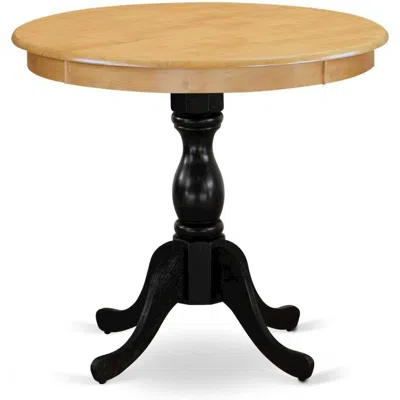 East West Furniture Antique 36" Round Dining Room Table For Small Space - Oak Top & Black Pedestal In Neutral