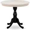 East West Furniture Antique 36" Round Kitchen Table For Compact Space - Wirebrushed Butter Cream Top & Black Pedestal