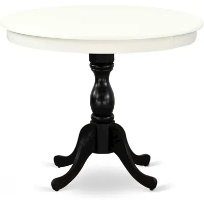 East West Furniture Antique 36" Round Kitchen Table For Small Space - Linen White Top & Black Pedestal