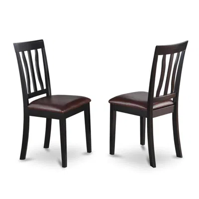 East West Furniture Antique Dining Chair Faux Leather Seat With Black And Cherry Finish, Set Of 2