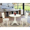 East West Furniture Anva3-lwh-c - 3-pc Dining Room Table Set- 2 Wooden Chairs And Round Dining Table - Linen Fabric Seat