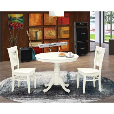 East West Furniture Anva3-lwh-w - 3-pc Kitchen Dining Table Set- 2 Modern Dining Room Chairs And Dining Room Table - Woo In White