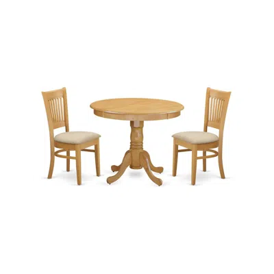 East West Furniture Anva3-oak-c 3 Pc Dinette Set - Kitchen Table And 2 Dining Chairs