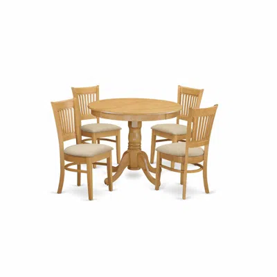 East West Furniture Anva5-oak-c 5 Pc Dining Room Set - Dining Table And 4 Dining Chairs In Blue