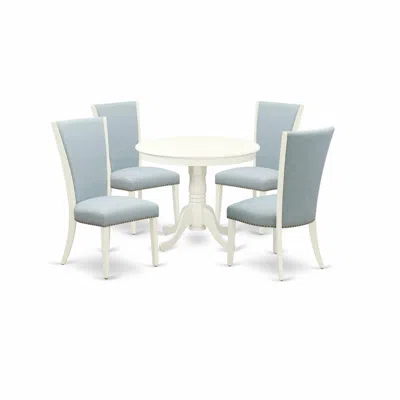 East West Furniture Anve5-lwh-15 5 Pc Modern Dining Set - 4 Kitchen Chairs With High Back And 1 Dining Table - Linen Whi In Blue