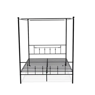 East West Furniture Atqcblk Anniston Canopy Bed With Deluxe Style Headboard And Footboard - Luxurious Metal Frame In Pow