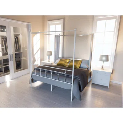 East West Furniture Atqcwhi Anniston Queen Bed With Luxurious Style Headboard And Footboard - Canopy Metal Frame In Powd In Blue