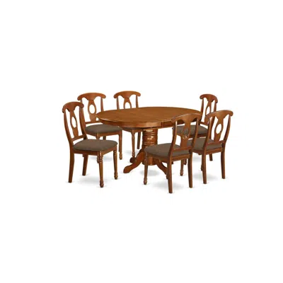 East West Furniture Avna7-sbr-c 7 Pc Dinette Table With Leaf And 6 Fabric Seat Chairs In Saddle Brown .