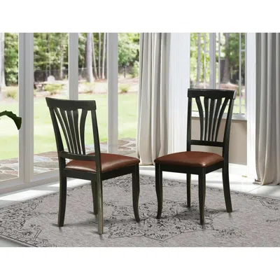 East West Furniture Avon Chair For Dining Room With Faux Leather Seat - Black Finish, Set Of 2 In Brown
