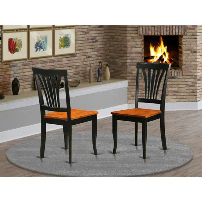 East West Furniture Avon Chair For Dining Room Wood Seat-black And Cherry Finish, Set Of 2 In Brown