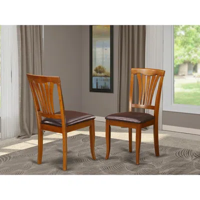 East West Furniture Avon Kitchen Dining Chair With Faux Leather Seat - Saddle Brow Finish, Set Of 2 In Brown