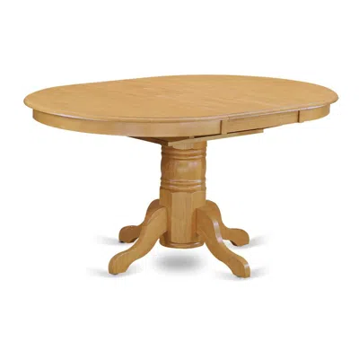 East West Furniture Avon Single Pedestal Oval Table With 18" Butterfly Leaf, Oak Finish In Brown