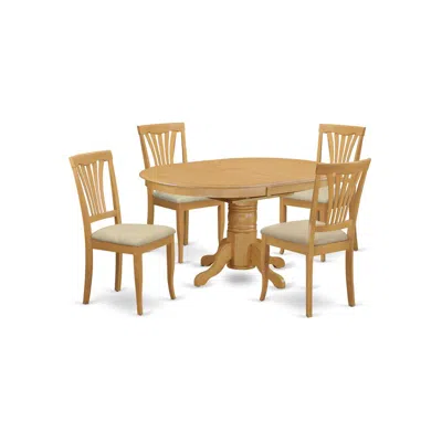 East West Furniture Avon5-oak-c 5 Pc Dining Room Set-oval Dining Table With Leaf And 4 Dining Chairs In Oak