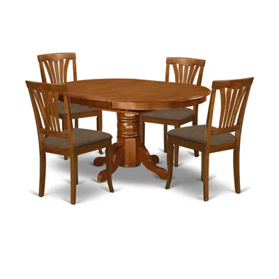 East West Furniture Avon5-sbr-c 5 Pc Set Dinette Table Featuring Leaf And 4 Fabric Dinette Chairs In Saddle Brown