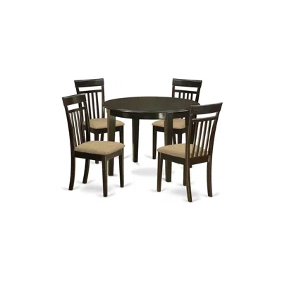 East West Furniture Boca5-cap-c 5 Pc Small Kitchen Table And Chairs Set-round Kitchen Table And 4 Dining Chairs In Brown