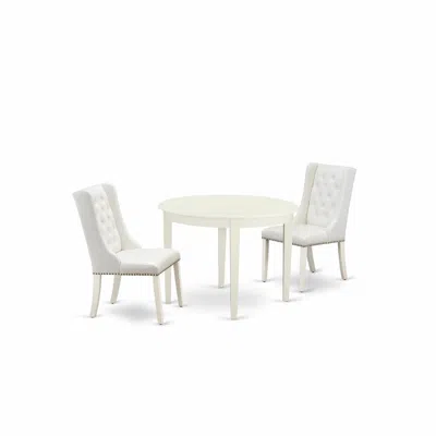East West Furniture Bofo3-whi-44 3-pc Dining Room Set Includes 1 Modern Dining Table And 2 Light Grey Linen Fabric Mid C
