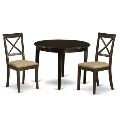 East West Furniture Bost3-cap-c 3 Pc Small Kitchen Table Set-round Table And 2 Dining Chairs In Brown