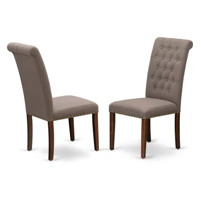 East West Furniture Brp3t18 Bremond Dining Chairs - Dark Coffee Color Linen Fabric, Wooden Mahogany Finish Legs Modern D In Brown