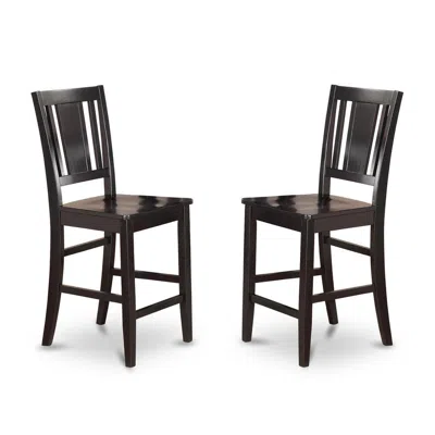 East West Furniture Buckland Counter Height Chair For Dining Room With Wood Seat In Black Finish, Set Of 2