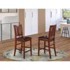 East West Furniture Buckland Counter Height Dining Chair With Leather Uphostered Seat In Mahogany Finish, Set Of 2