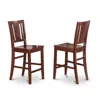 East West Furniture Buckland Counter Height Dining Room Chair With Wood Seat In Mahogany Finish, Set Of 2