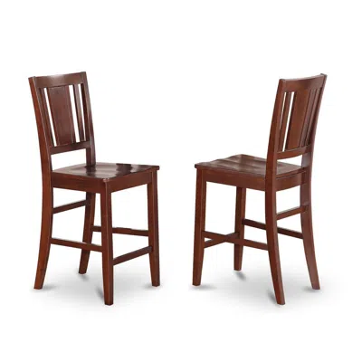 East West Furniture Buckland Counter Height Dining Room Chair With Wood Seat In Mahogany Finish, Set Of 2