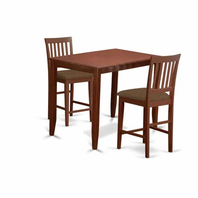 East West Furniture Buvn3-mah-c 3 Pc Counter Height Table Set-table And 2 Dinette Chairs. In Brown