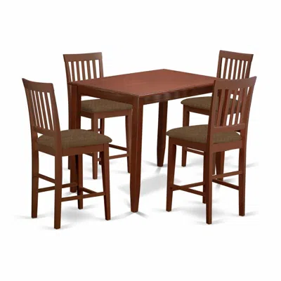East West Furniture Buvn5-mah-c 5 Pc Pub Table Set-pub Table And 4 Counter Chairs. In Brown